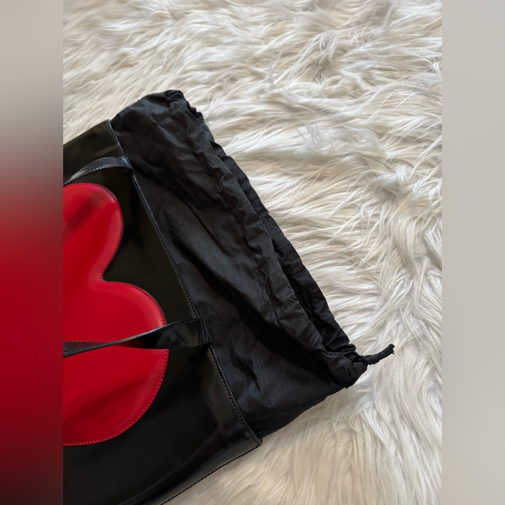 Moschino Heart Tote Bag Leather Black Red - Picture 11 of 12